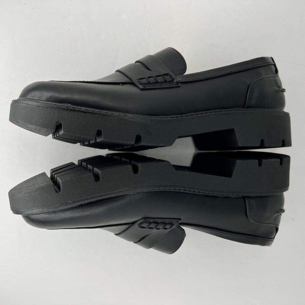 A New Day Womens Penny Black Faux Leather Classic Slip On Block Size 9 Loafers - Picture 7 of 9